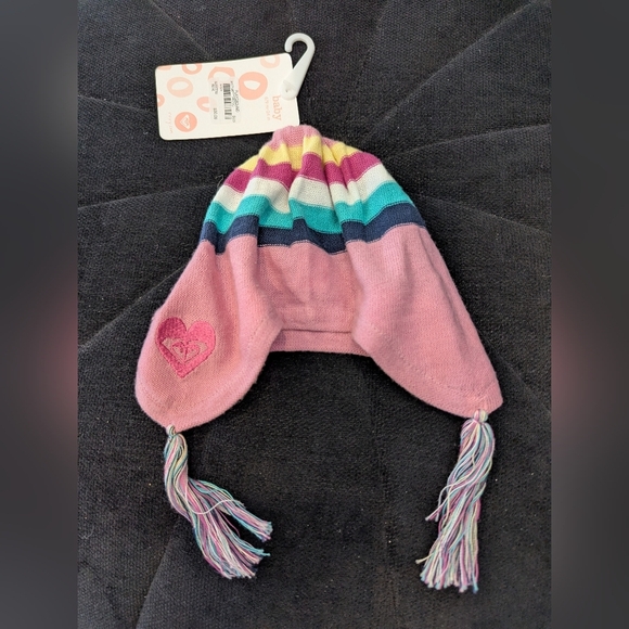 Roxy teenie wahine Beanie hat from ROXY. Baby sz 6-12 m, pink striped NWT - Picture 8 of 10